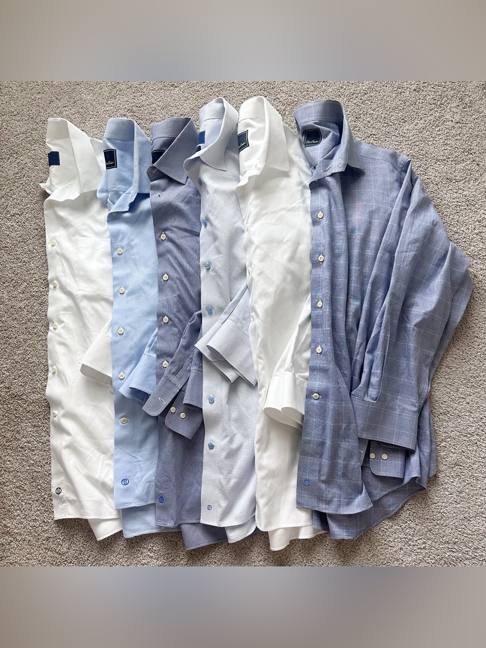 Lot Of 6 David Donahue Dress Shirts 17.5 36/37 Blue White Cotton Luxury Trim Fit